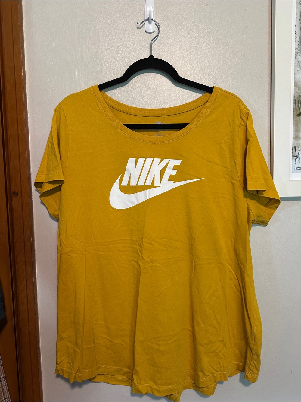 Nike Mustard Yellow Logo Tee with White Swoosh